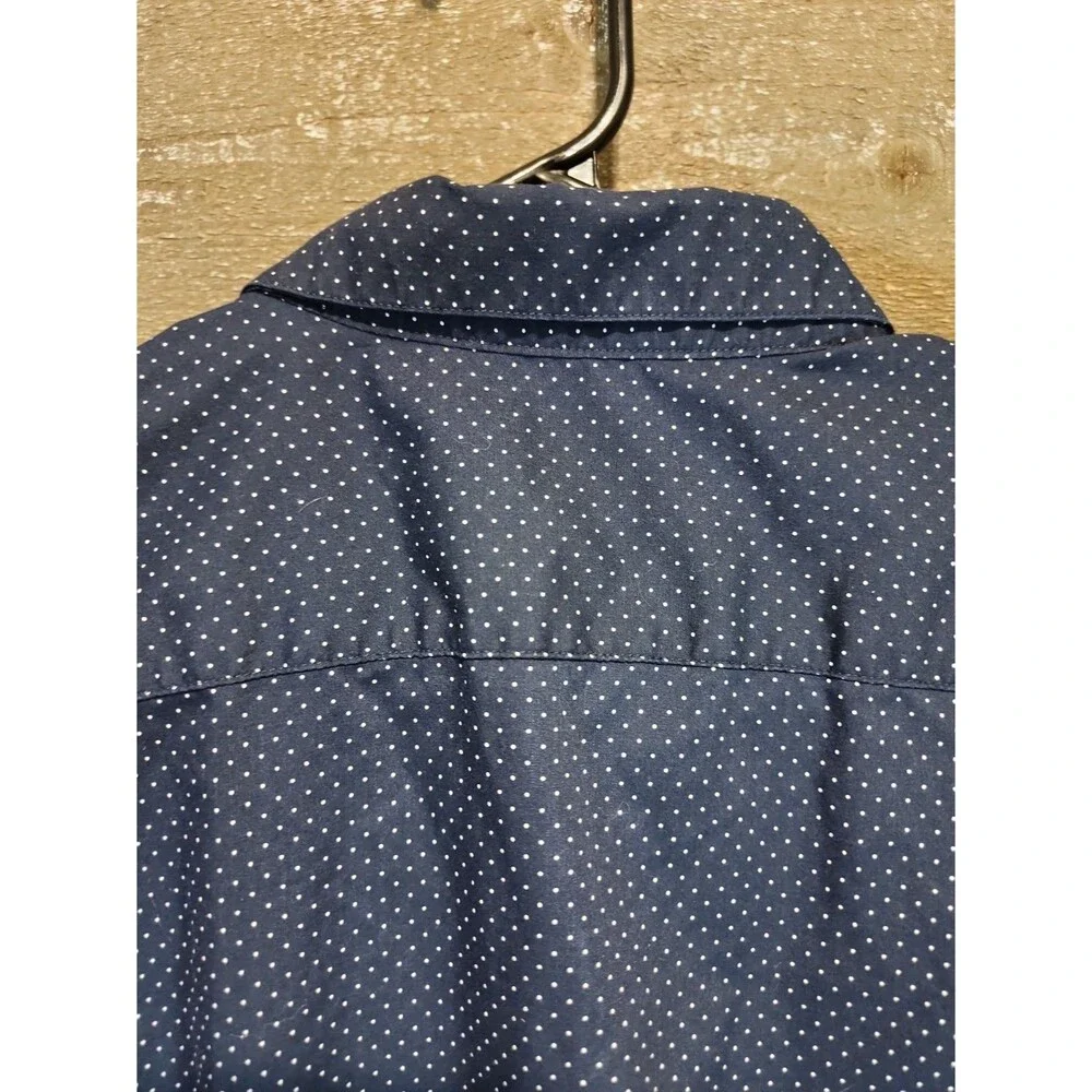 H&M Slim Fit Easy Iron Blue/White Polka Dot Dress Shirt L 32/33